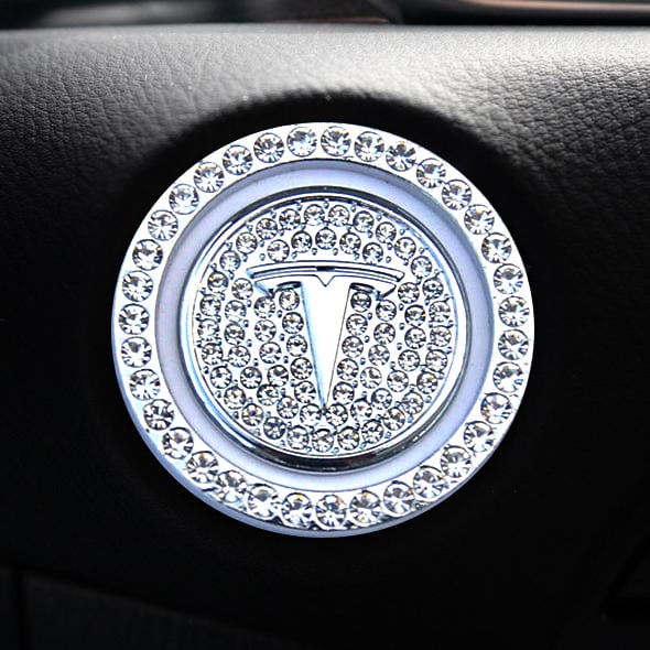 Tesla Start Button Bling Car Décor Crystal Rhinestone Car Bling Ring Emblem Sticker