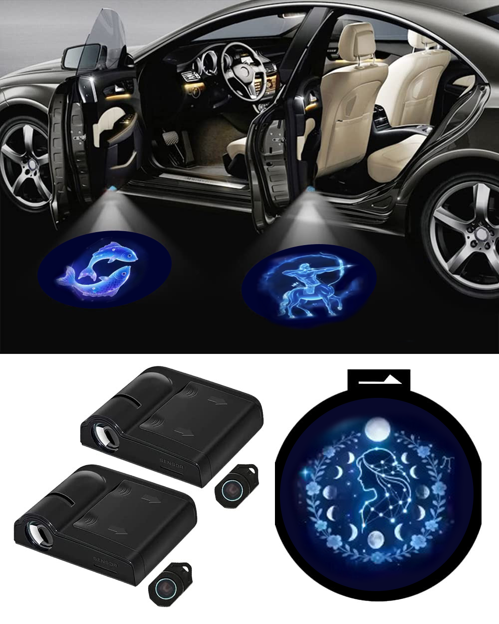 Zodiac Car Door Projector Light: All 12 Astrology Signs, LED Light