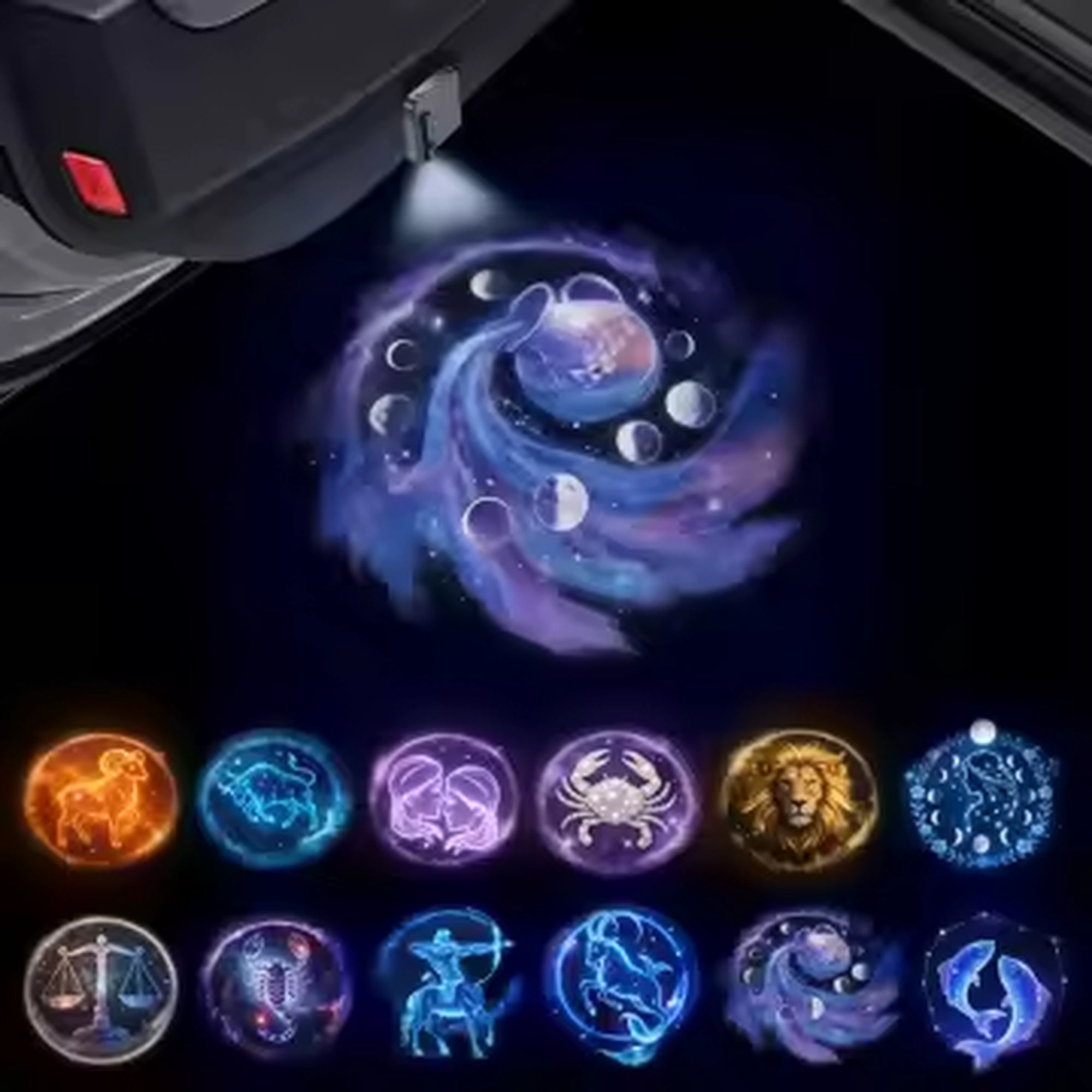 Zodiac Car Door Projector Light: All 12 Astrology Signs, LED Light