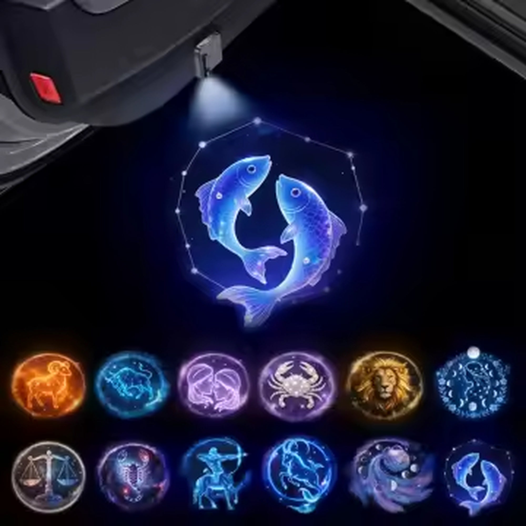 Zodiac Car Door Projector Light: All 12 Astrology Signs, LED Light