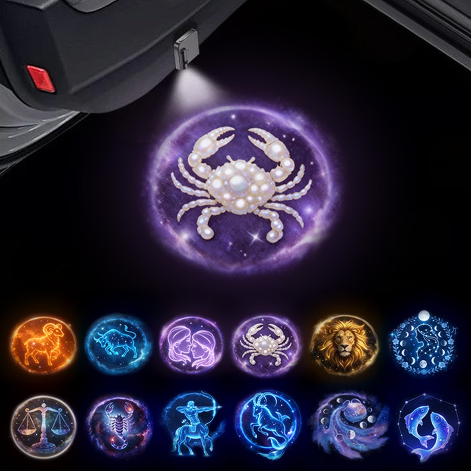 Zodiac Car Door Projector Light: All 12 Astrology Signs, LED Light
