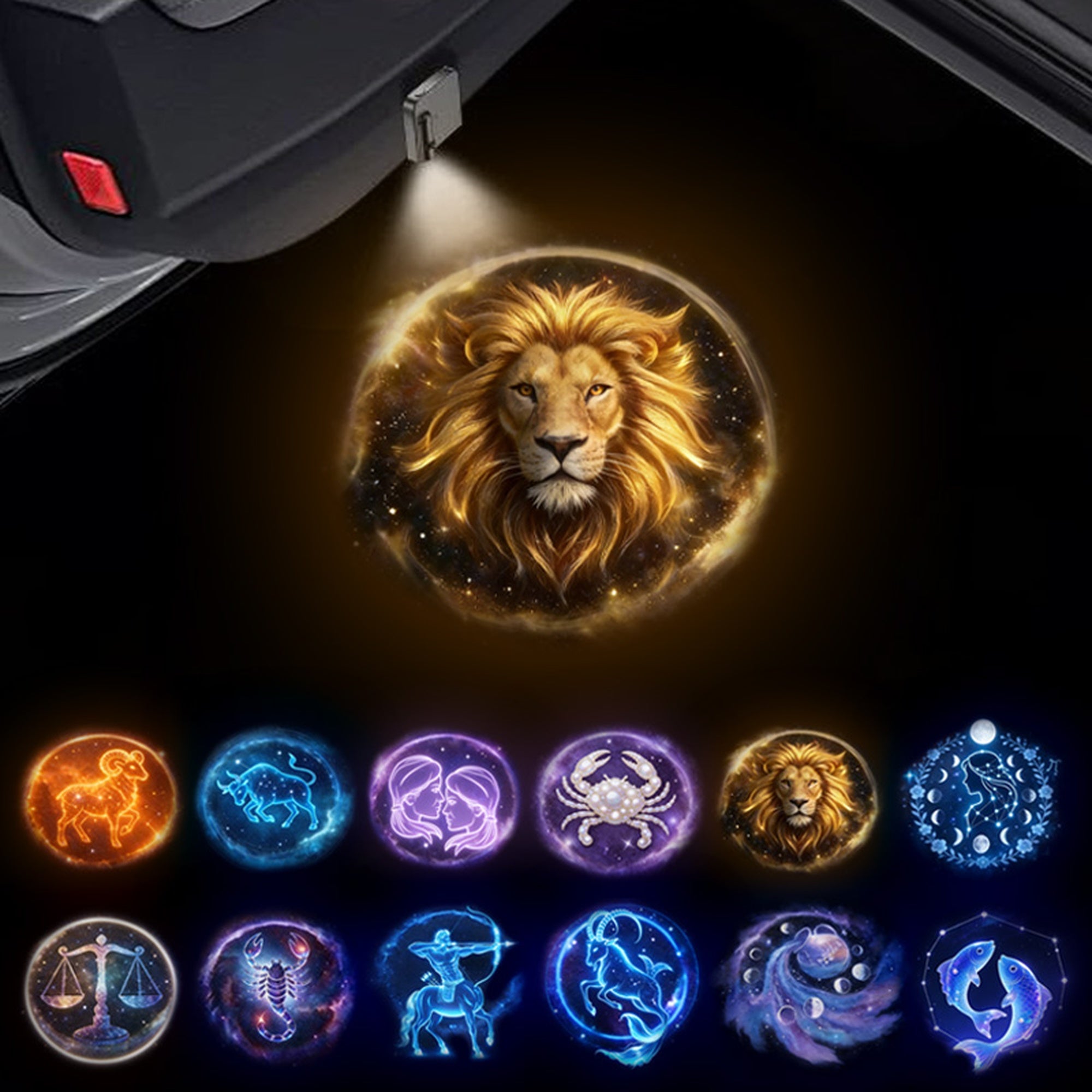 Zodiac Car Door Projector Light: All 12 Astrology Signs, LED Light